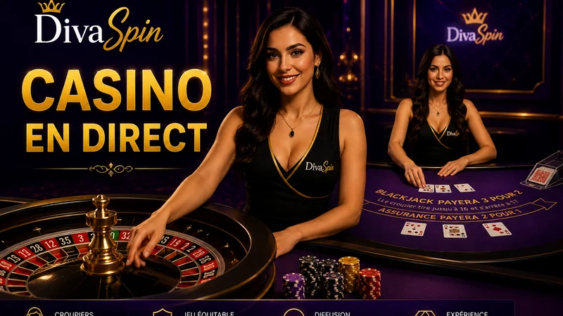 Lobby du casino en direct DivaSpin avec ses 613 tables de blackjack, roulette et baccarat animées par des croupiers